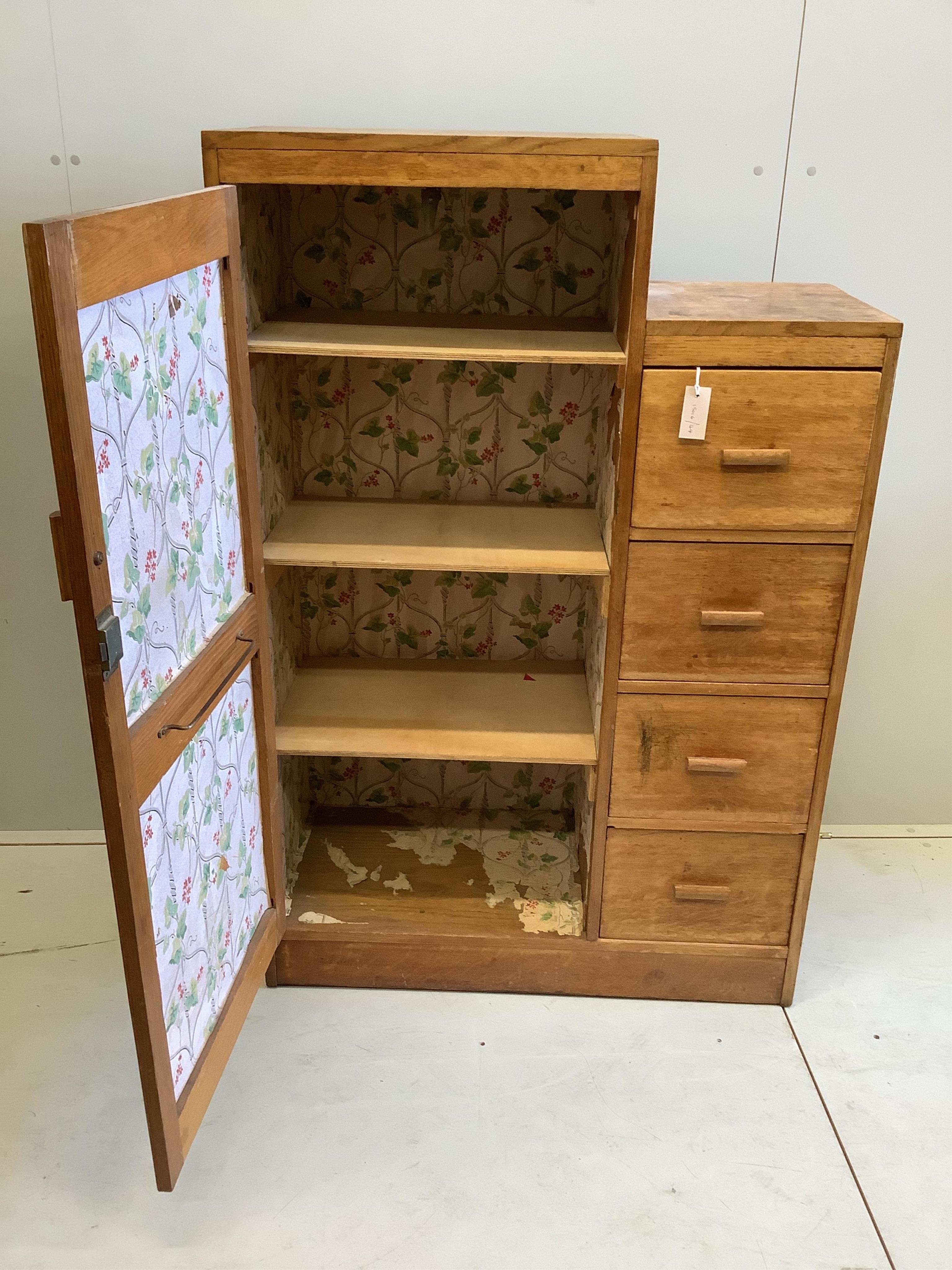 A Heals style light oak small compactum wardrobe, width 91cm, depth 40cm, height 138cm. Condition - poor to fair